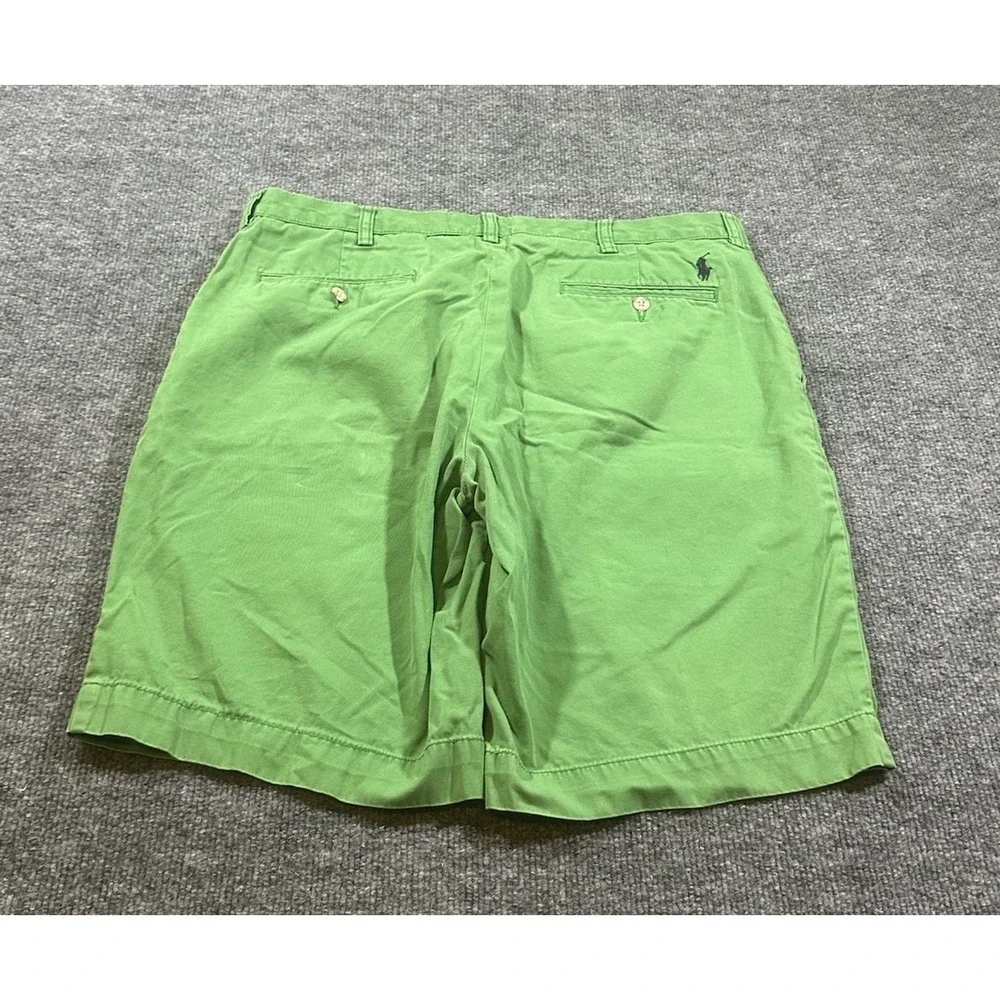 VTG Polo Ralph Lauren Green Chino Shorts Cotton Sz 34 Mens Golf Flat Front